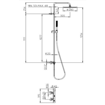 Bossini Apice Стойка для душа с термостатическим смесителем, верхним душем Oslash;28см., ручным душем и шлангом 150см., цвет: хром. L10507.030-1