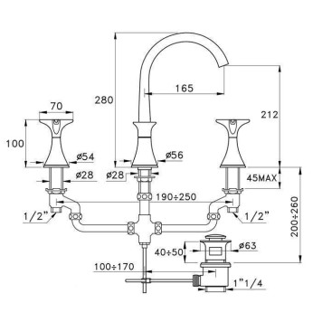 Stella 130 Смеситель для раковины на 3 отверстия 3225, с донным клапаном, цвет: розовое золото. CT 00015 AU02-1