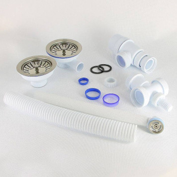 Сифон Wirquin Элит 11/2 х 40 мм для двойной мойки с нерж. чашками D114 мм с отводом и с круг.пер. L300 мм-3