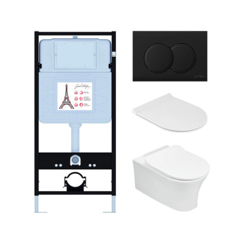 E21731RU-BL Унитаз c инсталляцией Aleo, сиденье тонкое микролифт, клавиша матово черный, (EDAH132-0+E33127-0+E36495-NF+E36496-BL) E21731RU-BL