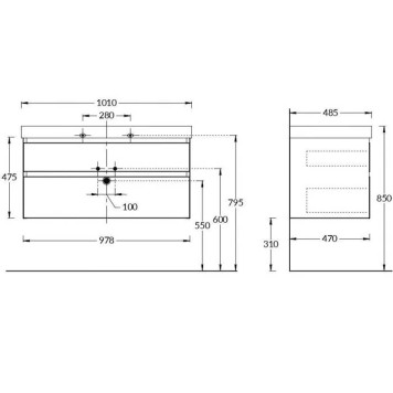 Kerama Marazzi Cubo Тумба подвесная, 97.8х47х47.5см., с ящиками, цвет: Мальва матовая-4