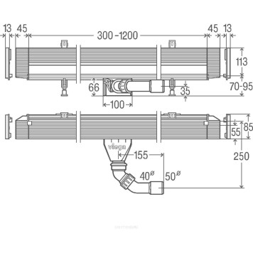 736736 Advantix Vario душевой лоток для встраивания в стену, плоская модель, проп. способность 0,4 л/с, L=300-1200, H=70-100, модель 4968.10 736736-1