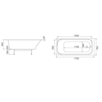 E6D367RU-00 Odeon Rive Gauche акриловая ванна 17070 см E6D367RU-00-2