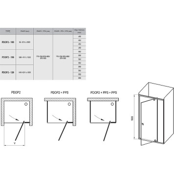 PDOP2-100 черный + транспарент, Pivot душевая дверь двухэлементная 03GA0300Z1-2
