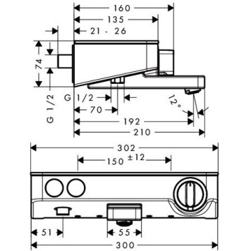 13151000 HG Ecostat Select термостатический смеситель для ванны с кнопками управления, хром 13151000-1