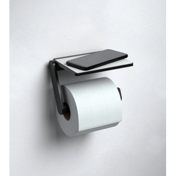 14973370000 PLAN Держатель для туалетной бумаги с полочкой с серой противоскользящей вкладкой без крышки, черный матовый 14973370000-1