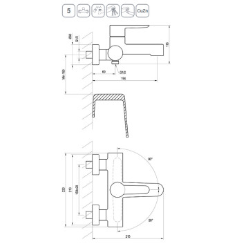 Смеситель для ванны PU 022.20/150 черный X070185-1