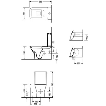 DG02SL Diagonal унитаз напольный с тонким сиденьем с микролифтом, Serel DG02SL-1