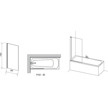 PVS1-80 черный + транспарент, Pivot шторка для ванны 79840300Z1-1