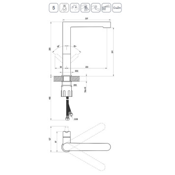 Смеситель кухонный с поворотным изливом без донного клапана PU 016.20 черный X070183-1