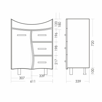 ЛИРА Тумба напольная 611х720х336, бел (подходит умывальник мебельный Лагуна 65) LRSACW65015F1-4