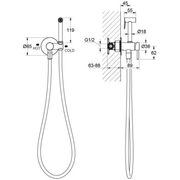 AQ1021MB ЕВРОПА комплект для гигиенического душа встроенный (смеситель + гигиеническая лейка + шланг), матовый черный AQ1021MB-1