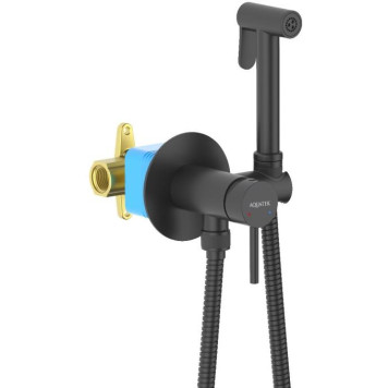 AQ1021MB ЕВРОПА комплект для гигиенического душа встроенный (смеситель + гигиеническая лейка + шланг), матовый черный AQ1021MB-2