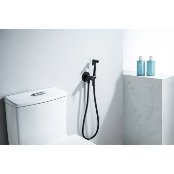 AQ1021MB ЕВРОПА комплект для гигиенического душа встроенный (смеситель + гигиеническая лейка + шланг), матовый черный AQ1021MB-3