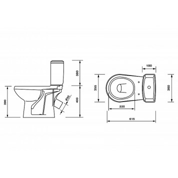 43901110302 Унитаз-компактЭлисса - ОптимаСтандарт, подвод воды нижний, косой выпуск (старый арт. 43901130302) 43901110302-3