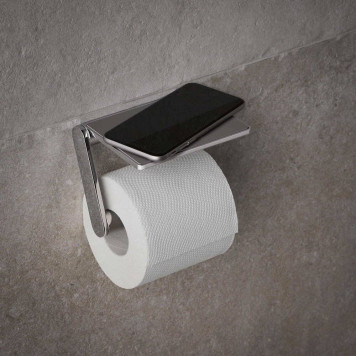 14973010000 PLAN Держатель для туалетной бумаги с полочкой с серой противоскользящей вкладкой, хром 14973010000-1