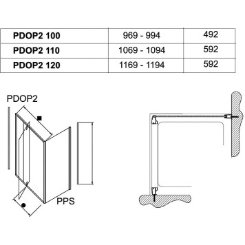 PDOP2-120 белая+транспарент, Pivot душевая дверь двухэлементная ручки хром 03GG0100Z1-5