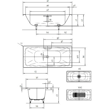 Ванна Cayono Duo Мод.724 170х75x41 белый + easy-clean 272400013001-1