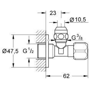 2201700M Угловой вентиль 1/2 3/8 хром 2201700M-1