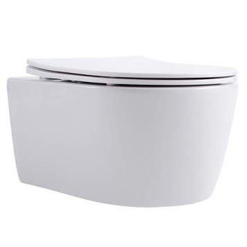 AQ1106-00 ЕВРОПА Унитаз подвесной безободковый 490360250мм, тонкое сиденье с механизмом плавного закрывания, крепеж AQ1106-00-2