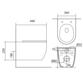 AQ1106-00 ЕВРОПА Унитаз подвесной безободковый 490360250мм, тонкое сиденье с механизмом плавного закрывания, крепеж AQ1106-00-5