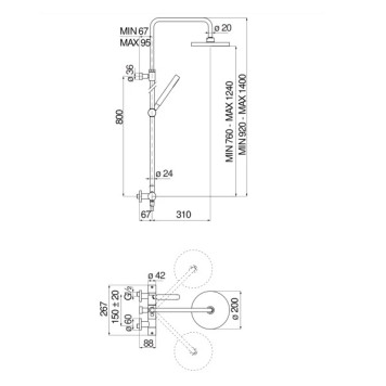 VE125030/50RCP VELIS термостатическая душевая система, верхний душ 20 см, красное золото VE125030/50RCP-1