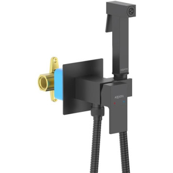 AQ1022MB ЛИБРА комплект для гигиенического душа встроенный (смеситель + гигиеническая лейка + шланг), матовый черный AQ1022MB-1