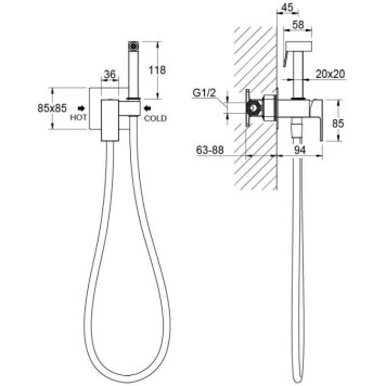 AQ1022CR ЛИБРА комплект для гигиенического душа встроенный (смеситель + гигиеническая лейка + шланг) AQ1022CR-1