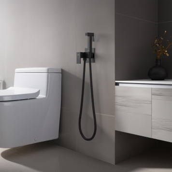 AQ1022MB ЛИБРА комплект для гигиенического душа встроенный (смеситель + гигиеническая лейка + шланг), матовый черный AQ1022MB-3