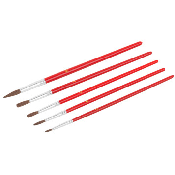 Кисти художественные, натуральная щетина, деревянная ручка, круглые, набор 5 шт.-1