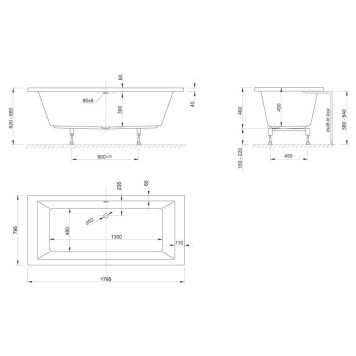 Knief Culture FIT Ванна встраиваемая 180x80x60см с ножками, цвет: белый. 0100-091-06, 0400-268-06-2