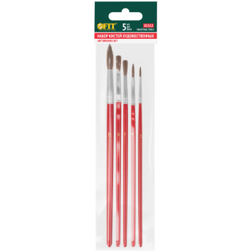 Кисти художественные, натуральная щетина, деревянная ручка, круглые, набор 5 шт.-2