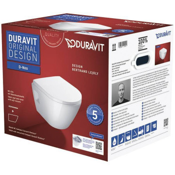 Duravit D-Neo Унитаз подвесной 37x48 см, безободковый, в комплекте с сиденьем 0021690000, цвет: белый-2