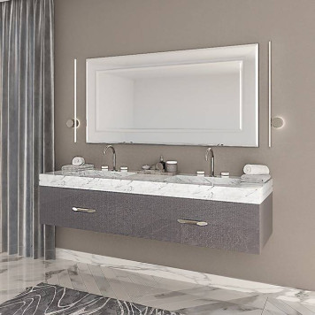 VITAGE milldue edition HILTON Тумба подвесная 180х56х32см, мраморная столешница с 2 раковинами, отделка: стекло twill smoke-3