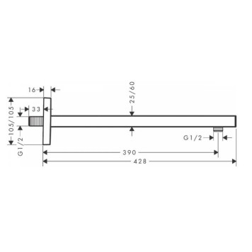 Hansgrohe Square Держатель верхнего душа 38.9см., настенный, цвет: хром. 27694000-1