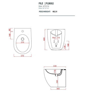 Artceram File 2.0 Биде напольное 36х52 см, 1 отверстие, цвет: cocoa. FLB002 39 00-1