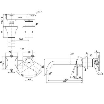 TOTO GC Смеситель для раковины встраиваемый на 2 отв, цвет: хром-1