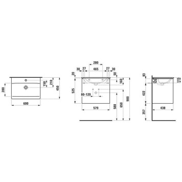 Laufen Palace Комплект мебели 600х450х545 мм., с раковиной Slim, 2 ящика, органайзер для ящика, ручка анодированный алюминий, подвесной, цвет белый глянцевый. 8.6070.2.261.104.1-1