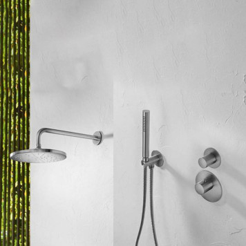 Almar KIT 300 round Комплект: Держатель верхнего душа L350мм + верхний душ 300мм (латунь) + ручной душ (латунь) + шланг + вывод с держателем, цвет: хром. E221008.CR-1