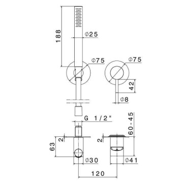 Newform X-STEEL 316 Смеситель для душа, встраиваемый, с ручной душ, шланг 150 см, цвет: PVD Brushed copper bronze. 69676EX.59.067-1