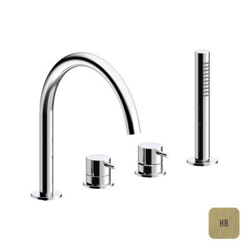 Almar Mixers Смеситель на борт ванны, 4 отв., с ручным душем, цвет: латунь брашированная PVD. E214006.HB