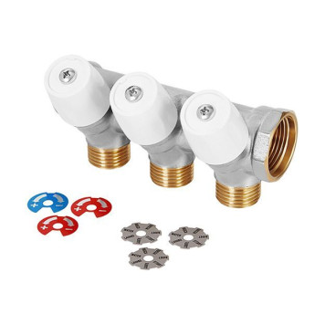 Коллектор латунный никелированный Hoobs 3/4 х3х1/2 EK регулируемый 3 выхода белые маховики. HB-6200E7N0504W3A