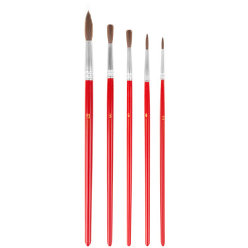 Кисти художественные, натуральная щетина, деревянная ручка, круглые, набор 5 шт.