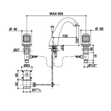 Bongio Cristallo Смеситель для раковины на 3 отв. , цвет: золото/cristallo Bianco 00-1