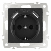 Розетка с заземлением и со шторкой и 2хUSB, без рамки Arte Milano am-206 206.47-1.black