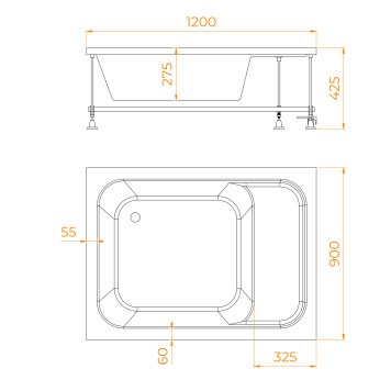 Душевой поддон прямоугольный RGW BC/L (с сиденьем) 900x1200-10