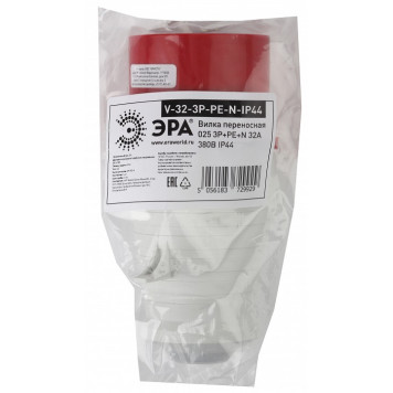 Вилка прямая 3P+PE+N Эра V-32-3P-PE-N-IP44-1