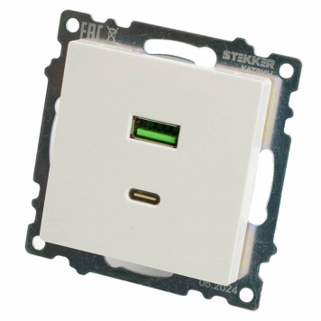 Розетка 2хUSB type A и C без рамки Stekker Катрин 50051-3