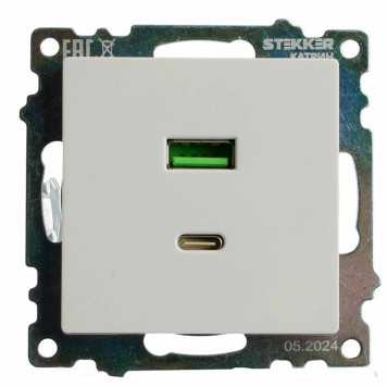 Розетка 2хUSB type A и C без рамки Stekker Катрин 50051-4