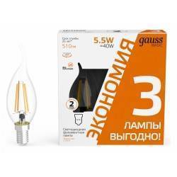 Набор ламп светодиодных Gauss Basic Filament E14 5.5Вт 2700K 1041116T